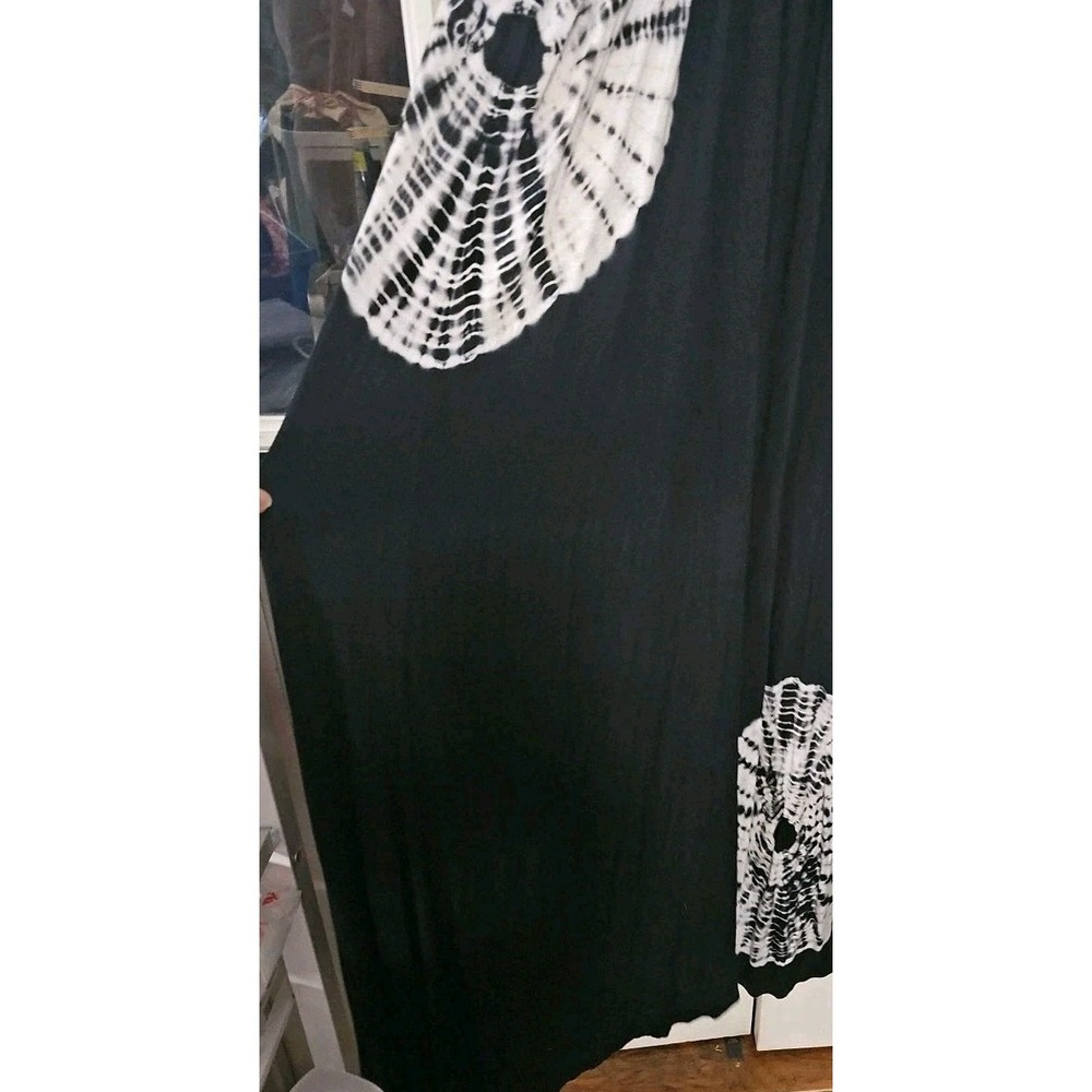 Boho Jersey Tie-dye Maxi Dress Black White Braided Straps Sz M Hippie Vibes #229 - Picture 6 of 8
